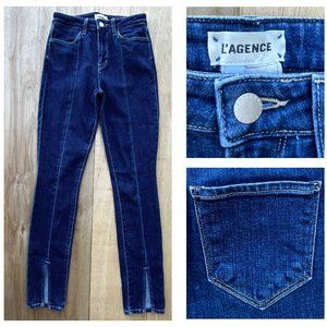 L AGENCE JYOTHI HIGH RISE Women’s Dark Wash Split Hem Denim Jeans sz 25